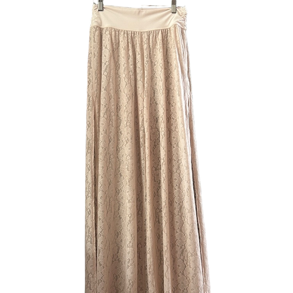 Lace Wide-Leg Side Slit Pants Cream Lace Versatile Lace Pants Cruise Resort Wear